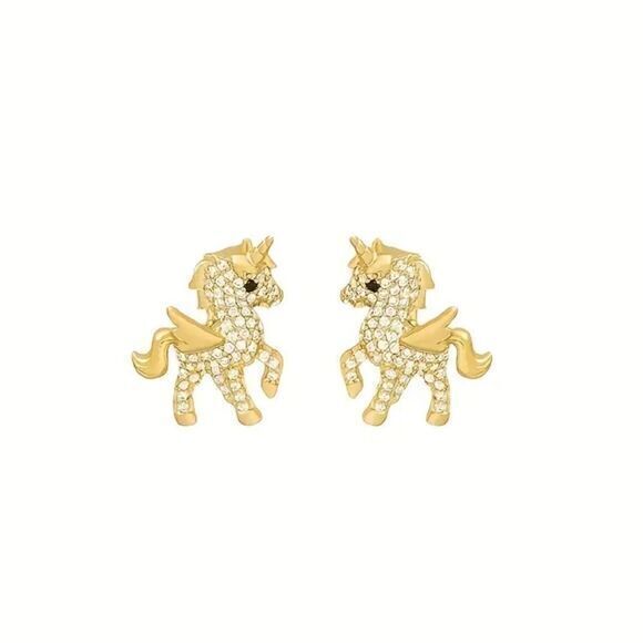 14K Gold Plated Unicorn Stud Earrings - Picture 1 of 4